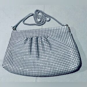 Chic White Metal Mesh Evening Shoulder Bag/Purse With a Chain Strap